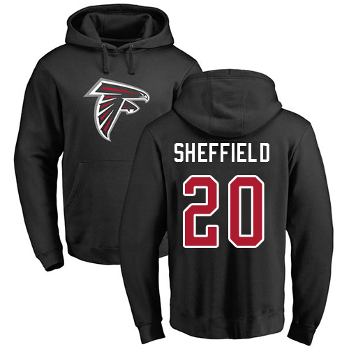 Atlanta Falcons Men Black Kendall Sheffield Name And Number Logo NFL Football #20 Pullover Hoodie Sweatshirts